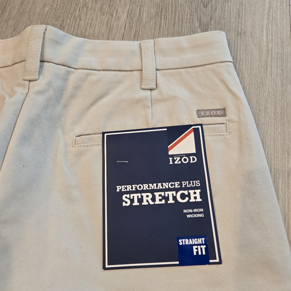 IZOD Flat Front Straight Fit Performance Plus Stretch Pants 33x32 Warm Pearl NWT - Picture 6 of 6